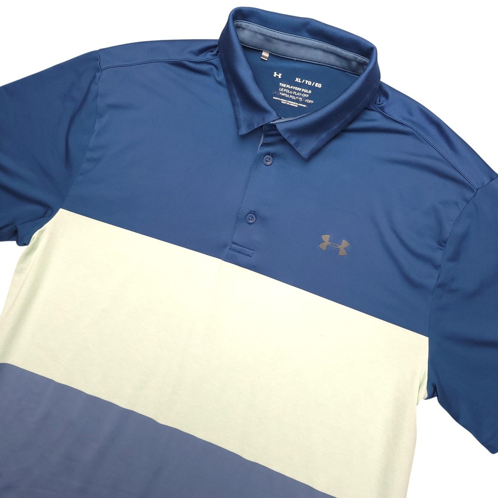 Under Armour The Playoff Polo Shirt Mens XL Blue Colorblock Golf Stretch Top